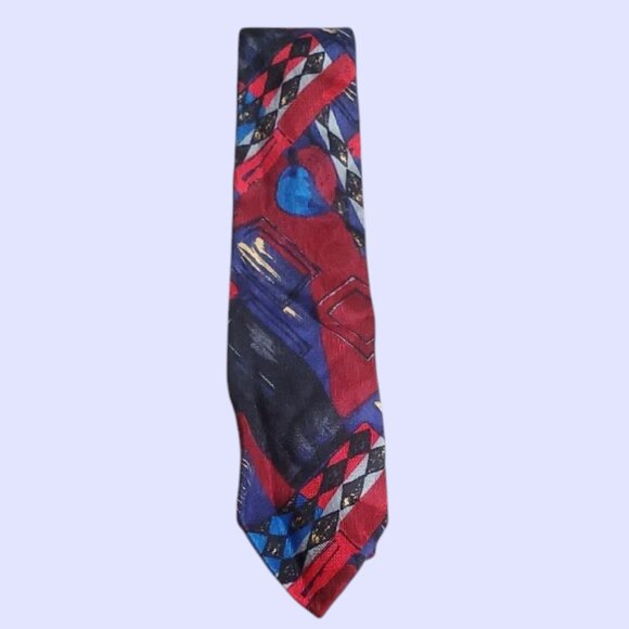 Ermenegildo Zegna Red and Blue Artistic 100% Silk Tie ITALY - Picture 1 of 10